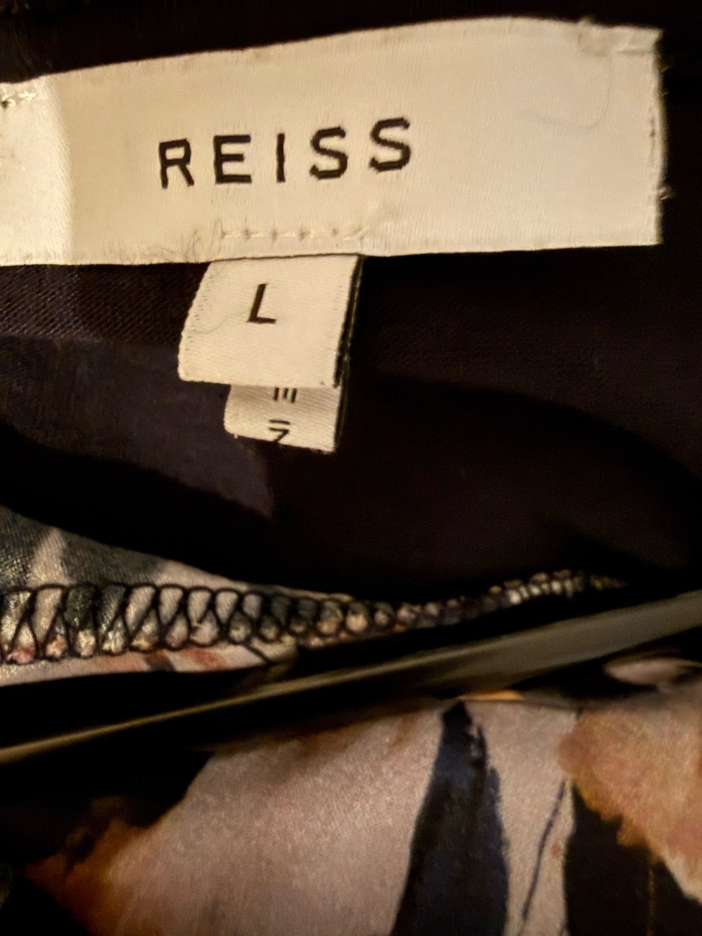 Reiss Helena Silk Front Printed Top, Navy/Multi - Size L - Picture 5 of 6